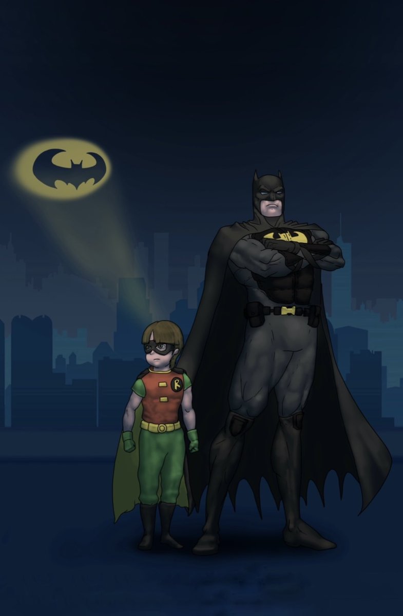 Jonny_Sad's tweet photo. @Batman All credit goes to the AWESOME Richard Dillip, who drew my son and I as Batman and Robin! https://t.co/imBwB2YIX5