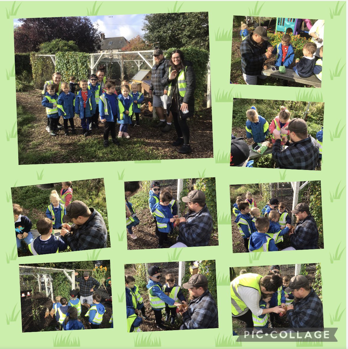 AirthNursery's tweet photo. What a great morning we had visiting the chickens . We asked questions , fed them, stamped the eggs and even got to pet one of them. “ it feels soft” AS! It was so much fun, thank you for having us! #community #outdoorlearning https://t.co/iy9HP6fO7C