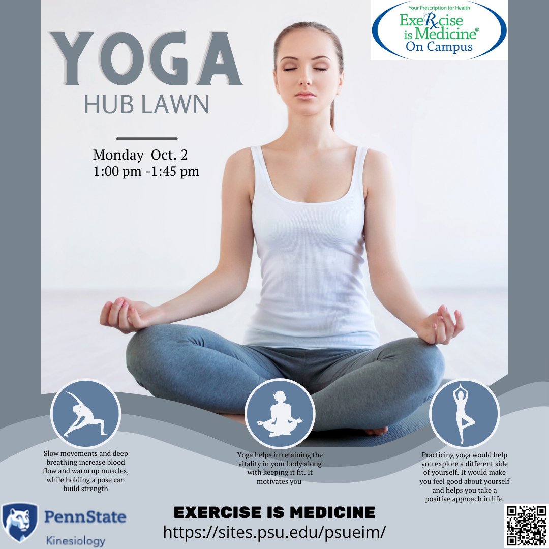Celebrate Exercise is Medicine Week! Meet us on the HUB Lawn for YOGA today at 1:00 pm. #eimoc #spueim #eim #exerciseismedicine