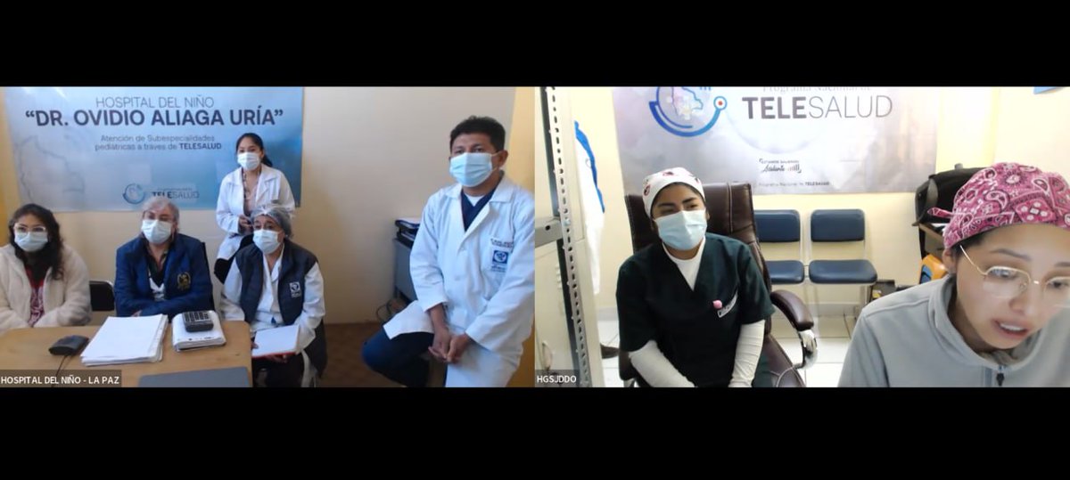 TelesaludB's tweet photo. TELEDISCUSIÓN ENTRE TERCEROS NIVELES DE ATENCIÓN 

Se realiza Teleinterconsulta en tiempo real tipo Telediscusión entre el servicio de Terapia Intensiva Pediátrica del Hospital San Juan de Dios Oruro y el servicio de Nutrición Clínica del Hospital del Niño de la ciudad de La Paz. https://t.co/VPr6GUXGoV