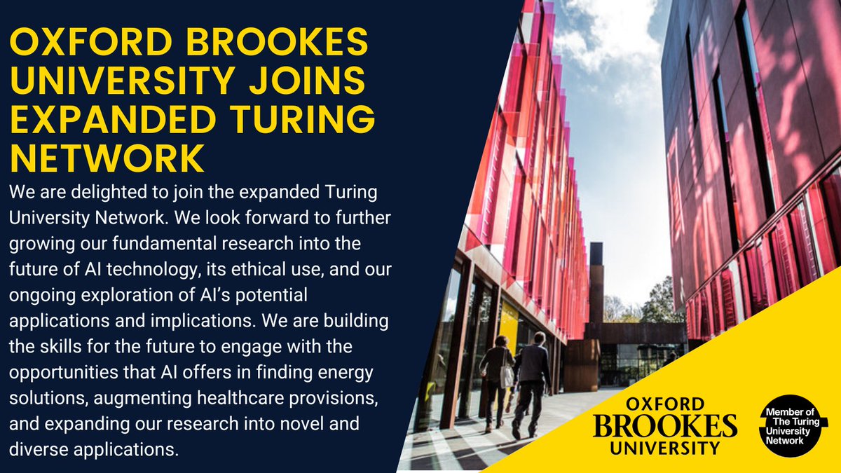 BrookesResearch's tweet image. We are delighted to join the #TuringUniversityNetwork to collaborate on high-quality, impactful #research that connects our work on #DataScience, #ethical AI, and #Robotics to the network, supporting future skills and contributing to the UK’s #AI ecosystem bit.ly/45a59tY