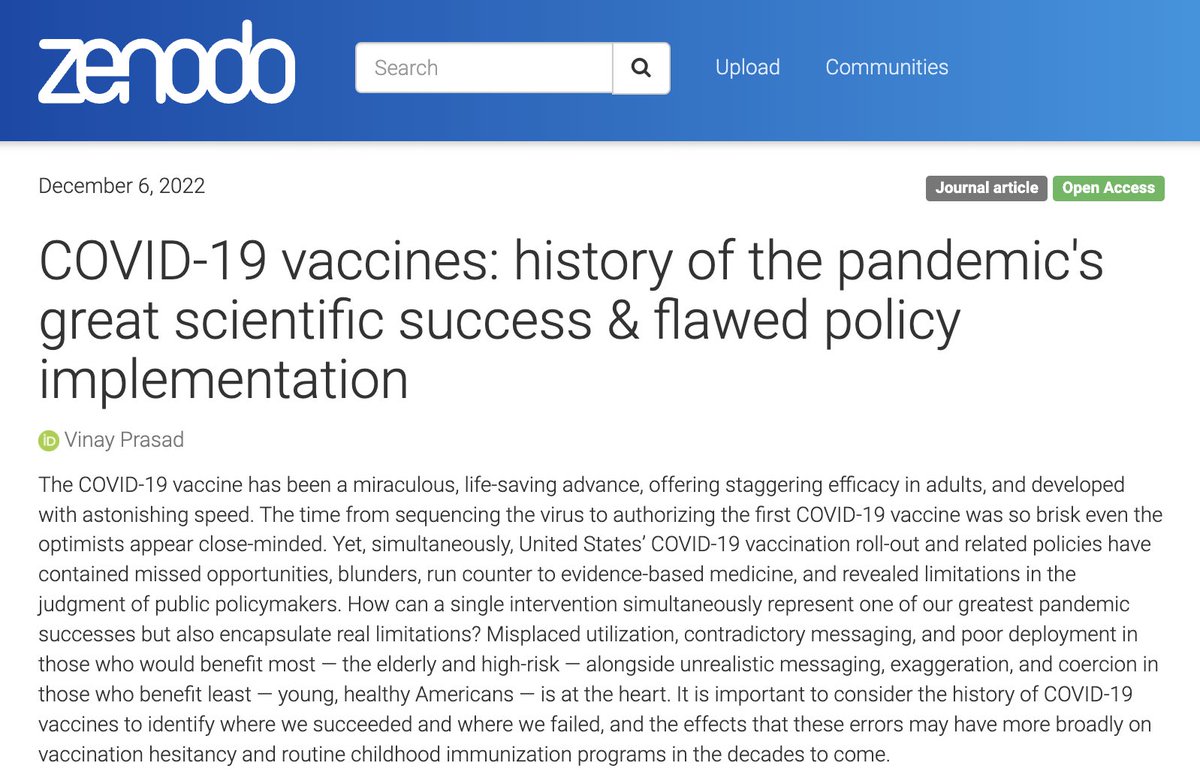 VPrasadMDMPH's tweet image. mRNA vaccines did save the lives of older people who did not have prior COVID (esp in 2021), but repeated doses in younger people who had COVID (&amp;amp; mandates) were medically and ethically bankrupt
This is the best way to understand the vaccine's impact
zenodo.org/record/7405924