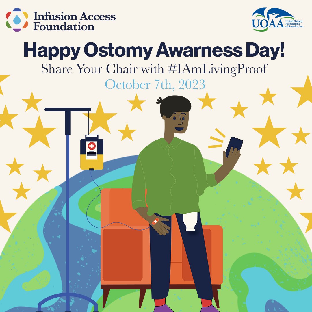 Going for infusion treatment this week? Raise ostomy awareness from your chair! #OstomyDay2023 #IAmLivingProof Bring this sign with you: ostomy.org/wp-content/upl… Tag us too: @UOAA @IAFaccess
