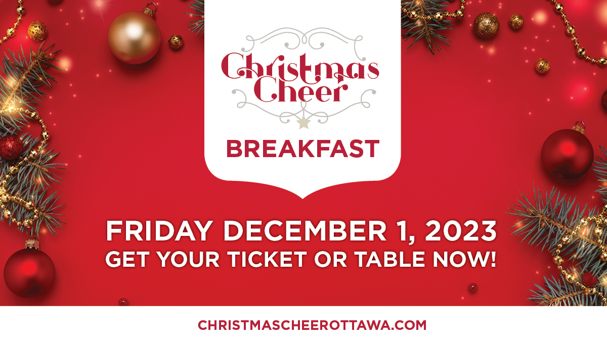 We're excited to announce that tickets for the 2023 Christmas Cheer Breakfast are now available! This year's breakfast will be hosted at the beautiful Infinity Convention Centre on Friday, December 1. Purchase tables/individual tickets at christmascheerottawa.com
#SpreadCheerOtt