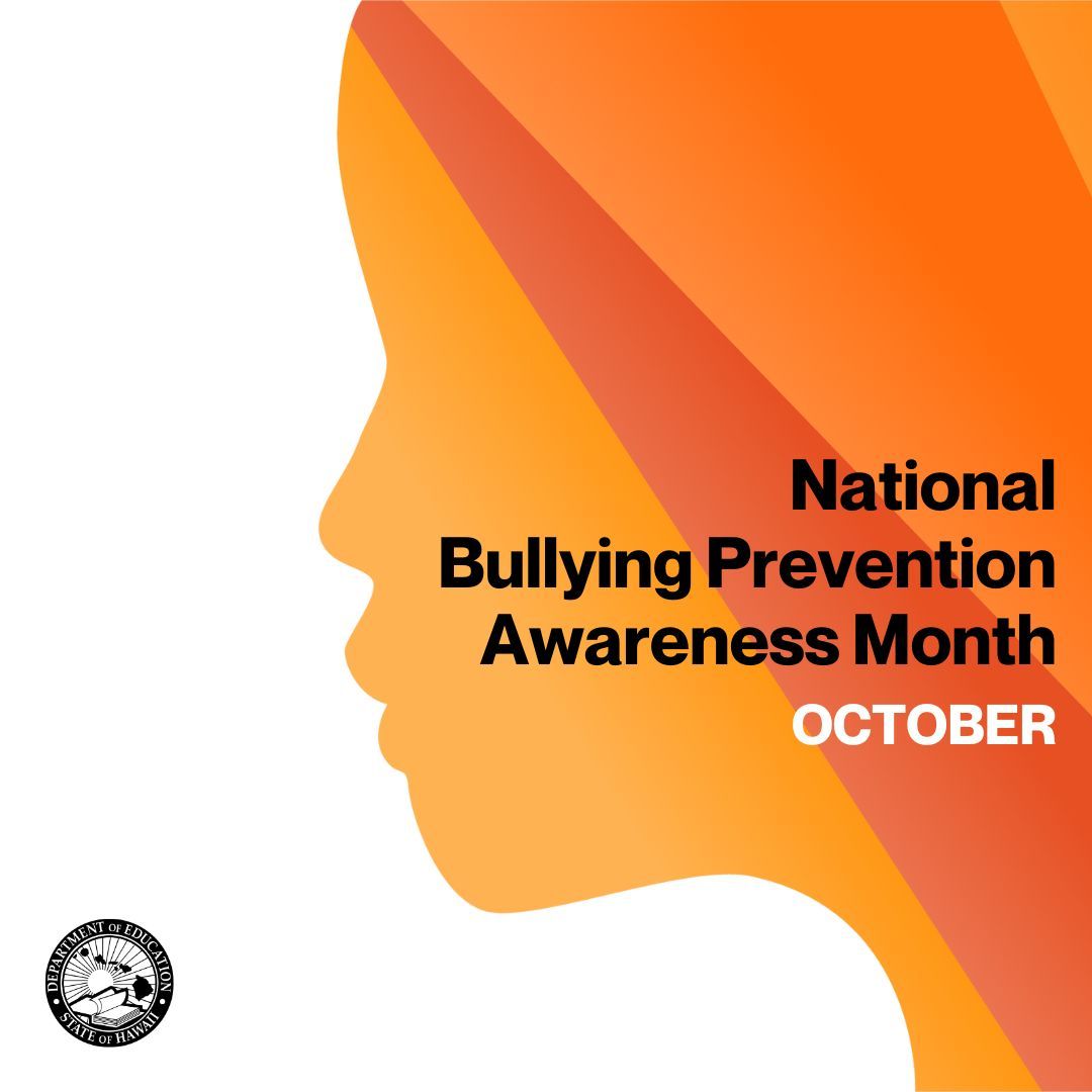 HIDOE808's tweet photo. The Department is encouraging its students and staff to join in recognizing October as National Bullying Prevention Awareness Month, a national movement for inclusive, nurturing learning environments for all.

#AlohaInAction #UnityDay808 https://t.co/s43VrqONxX