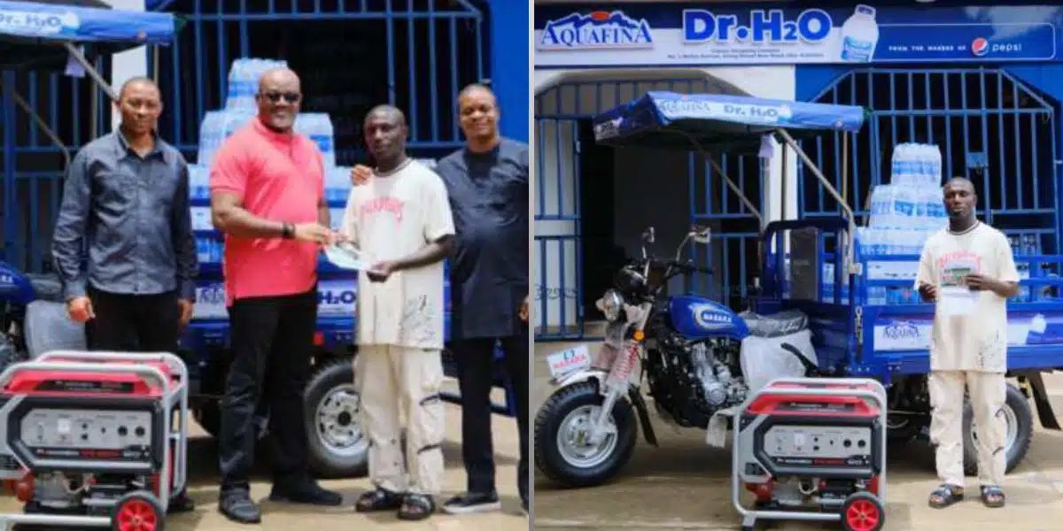 InsideIlorin_NG's tweet photo. Aquafina empowers viral hawker, Dr. H20, rewards him with full business setup worth millions of naira.

Aquafina, a brand under the Seven-Up Bottling Company, has rewarded viral hawker, Dr. H20, Wisdom Nsima, with a complete business setup worth tens of millions of Naira.

Just one breakthrough and it will seem like you've never failed before, just one. Congratulations, Wisdom Nsima.