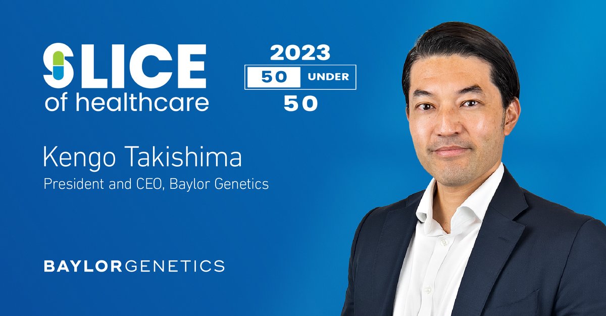 BaylorGenetics's tweet photo. Kengo Takishima, President and CEO of #BaylorGenetics, is among the inaugural honorees in the @SliceofHC 50 Under 50 list for 2023. The list recognizes industry leaders making a significant impact in healthcare. 

Read the full article: https://t.co/hstuZYNoFr

#SoHC50Under50 https://t.co/28MnzKeaGm