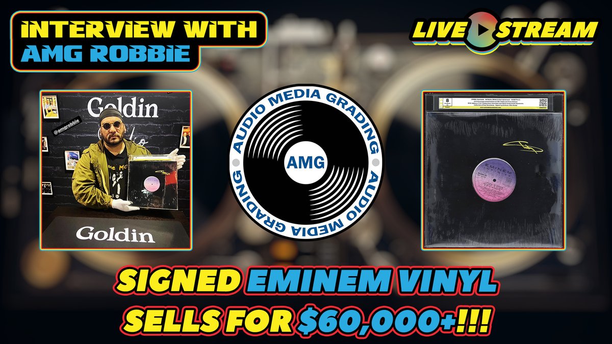 Comics & Crypto (@comicsandcrypto) on Twitter photo JOIN US LIVE IN 1 HOUR! We are joined by the Co-Founder of <a href="/amgrading/">Audio Media Grading</a>, Robbie Martinez, as we talk about the recent $60,000+ Signed Eminem Vinyl sale on @Goldin! AMG graded this vinyl which led to this historic sale! youtube.com/watch?v=lZXgN5… JOIN US LIVE IN 1 HOUR! We are joined by the Co-Founder of <a href="/amgrading/">Audio Media Grading</a>, Robbie Martinez, as we talk about the recent $60,000+ Signed Eminem Vinyl sale on @Goldin! AMG graded this vinyl which led to this historic sale! youtube.com/watch?v=lZXgN5…
