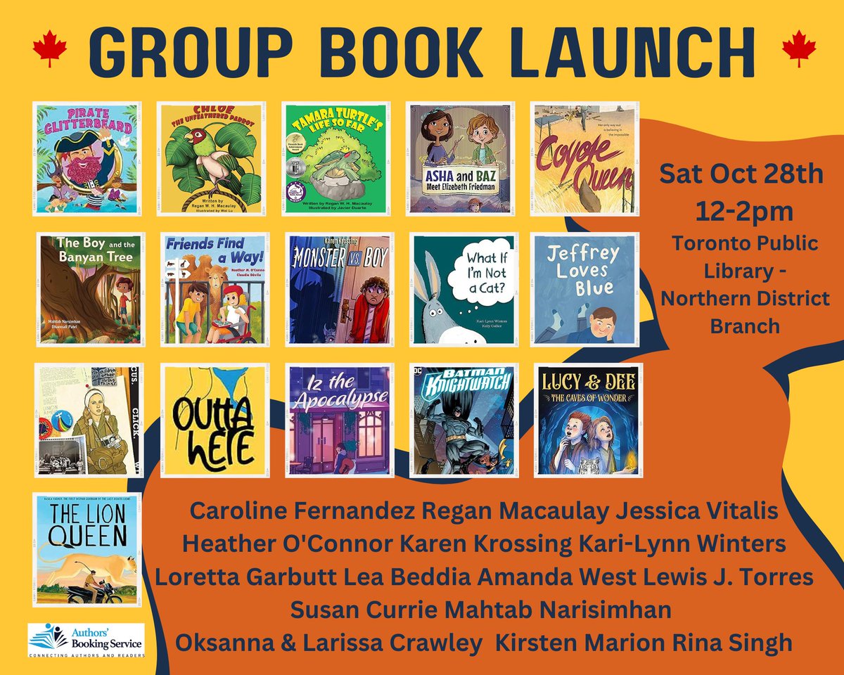 Book Launch! Join #kidlit creators: @parentclub @ReganWHMacaulay @jessicavitalis @heathermoconnor @karenkrossing @KariLynnWinters @lorettagarbutt @BeddiaLea @AmandaWestLewis @jtorrescomics @Suecurrie224 @MahtabNarsimhan @kirsten_marion @storiesbysingh Oct 28th at @torontolibrary