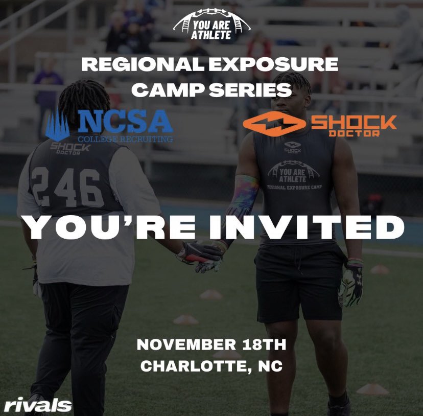 Thank you for the invitation <a href="/youareathlete/">You Are Athlete</a> and <a href="/ShockDoctor/">Shock Doctor</a> 

<a href="/cmacc16/">Coach Macc</a> @chrisredding_1 <a href="/pepman704/">Matt Morrow</a> <a href="/PrepRedzoneNC/">Prep Redzone North Carolina</a> <a href="/coachP1986/">Coach P</a> <a href="/CollegeScoutFL/">Coach Timothy Risner</a> <a href="/Scout_ScottC/">College Scout</a>