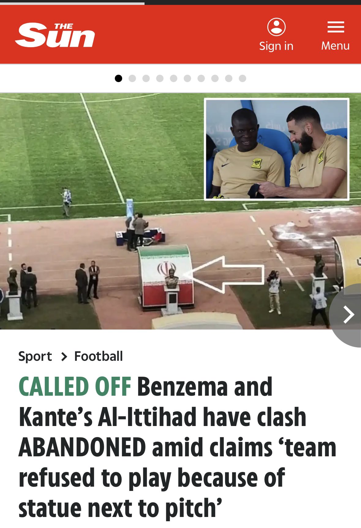Benzema and Kante's Al-Ittihad have clash ABANDONED amid claims 'team  refused to play because of statue next to pitch