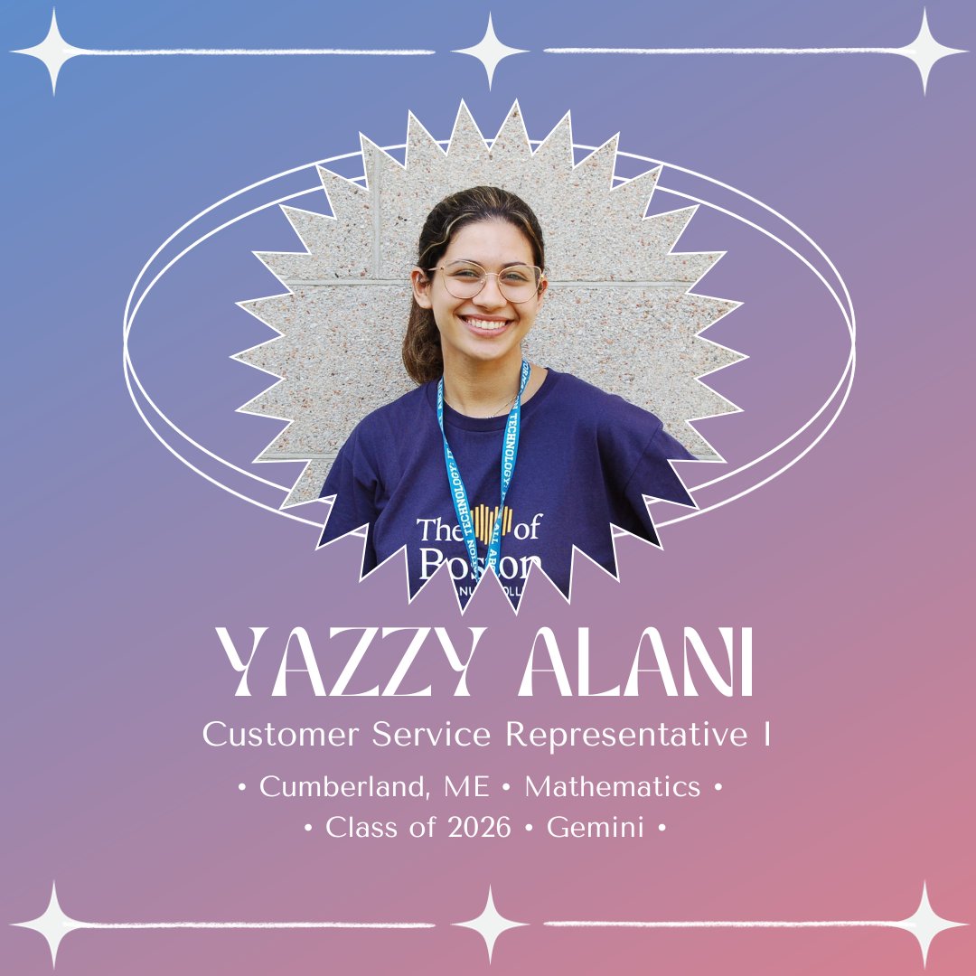 Say hi to Yazzy! Yazzy (she/her) is the last of our new hires this semester. Yazzy loves swimming, eating sushi, and living in Boston.