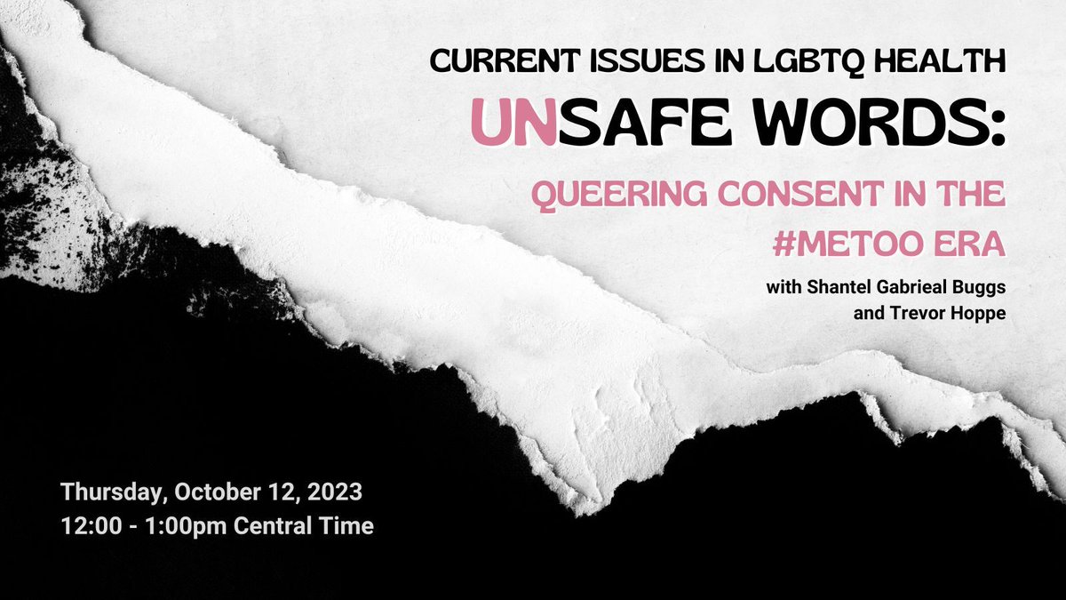 Join us Thursday, 10/12 for our next Current Issues in #LGBTQHealth as we welcome @sgbuggs and @trevorhoppe to speak on their book, 'Unsafe Words: Queering Consent in the #MeToo Era' with ISGMH faculty @thrasherxy. See you there!

Register here: buff.ly/3ZLSLPJ