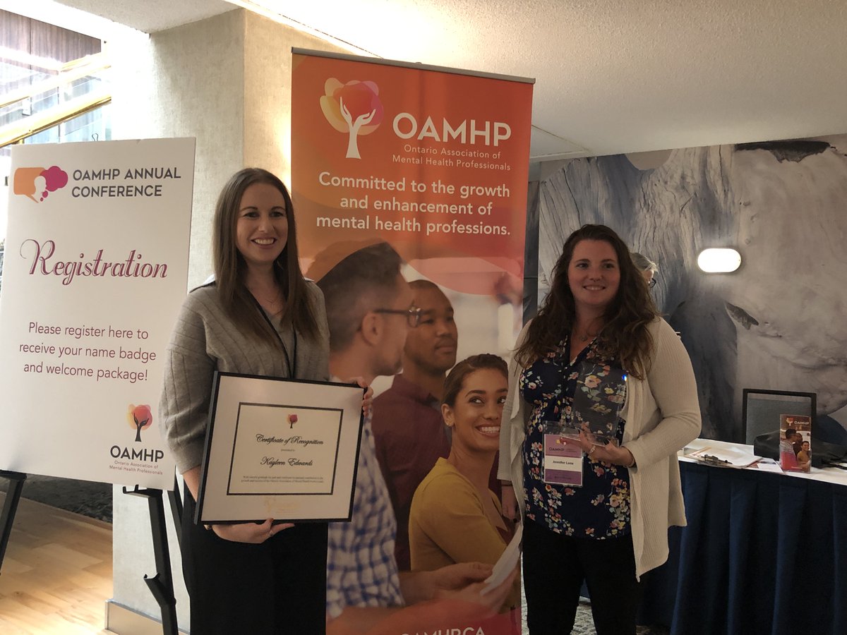 OACCPP's tweet image. Congratulations to Jennifer Lane, OAMHP President&apos;s Award winner! @WellnessRootsCA

We also congratulate the recipients of OAMHP&apos;s Certificate of Recognition: Kayleen Edwards @WellnessRootsCA and Christina Crowe @DALDTherapy.

And, yay to the winners of the AGM raffle!