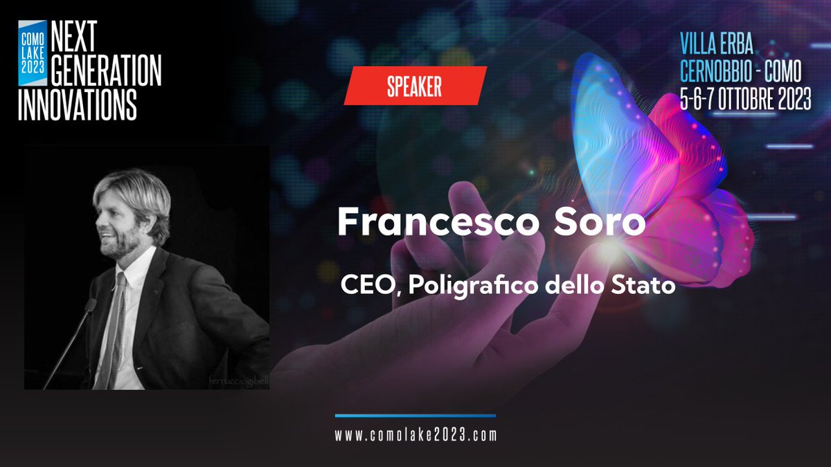 #ComoLake2023 Francesco Soro interverrà alla 1 ^ edizione di - Next Generation Innovations! La “Cernobbio del Digitale”. L’Expo Conference si terrà nei giorni 5, 6 e 7 ottobre a Villa Erba a Cernobbio. Tutti i dettagli qui: 🔗comolake2023.com