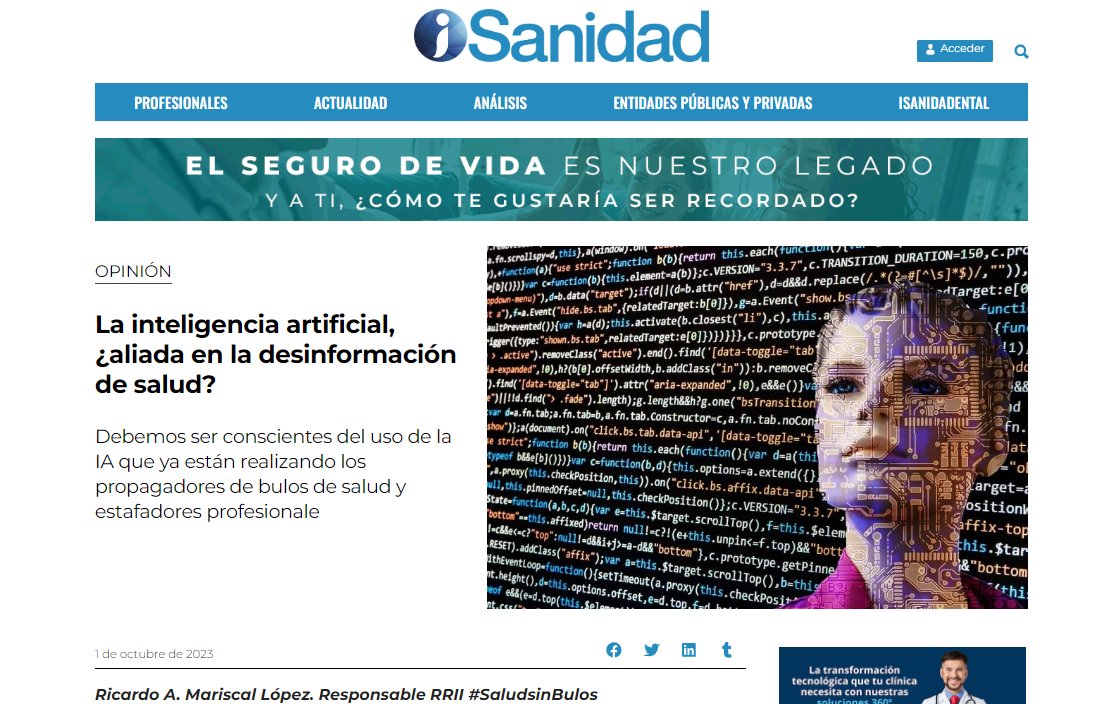 Grafos y minería de datos para identificar bulos en redes sociales, #chatbots con información veraz y extensiones en navegadores que reporten contenidos falsos, algunas medidas eficaces frente al mal uso de la #IA 🤖  vía <a href="/isanidad/">iSanidad</a> 

isanidad.com/261054/la-inte…