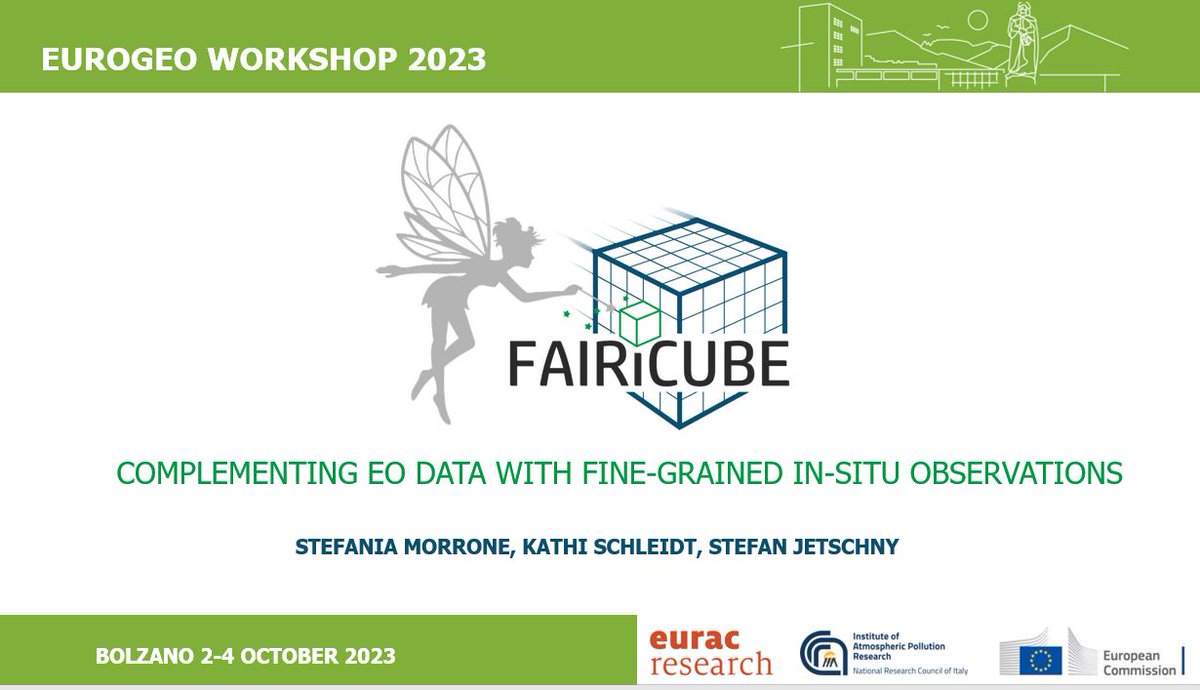Don´t miss @s_morrone  presenting @FAIRiCUBE at the @EuroGeo Workshop in Bolzano. The  presentation will report on  enabling actors beyond the classical #EO domains to provide, access,  process & share gridded data & algorithms in a FAIR & TRUSTable  way.
@EpsilonItalia #EGW2023