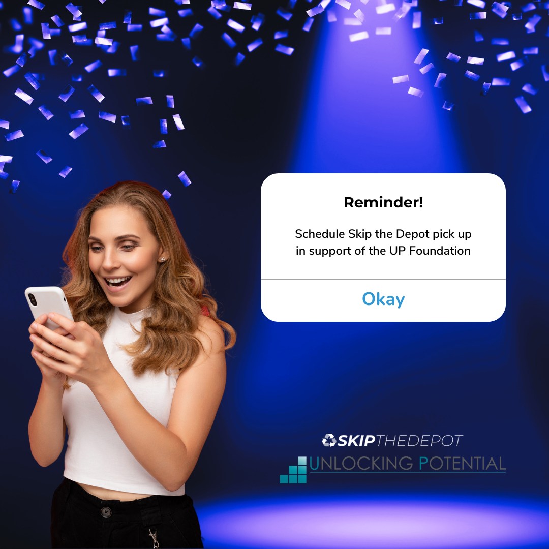 UPFoundation_'s tweet photo. Make recycling your bottles a seamless process for a good cause with SkipTheDepot! Schedule a free pick up of your refundable recycling (or clothes or electronics) &amp; donate to unlockingpotential with promo code UPF. Save time and support programs &amp; services offered by Kindred!♻️ https://t.co/BfUq6ydrLV