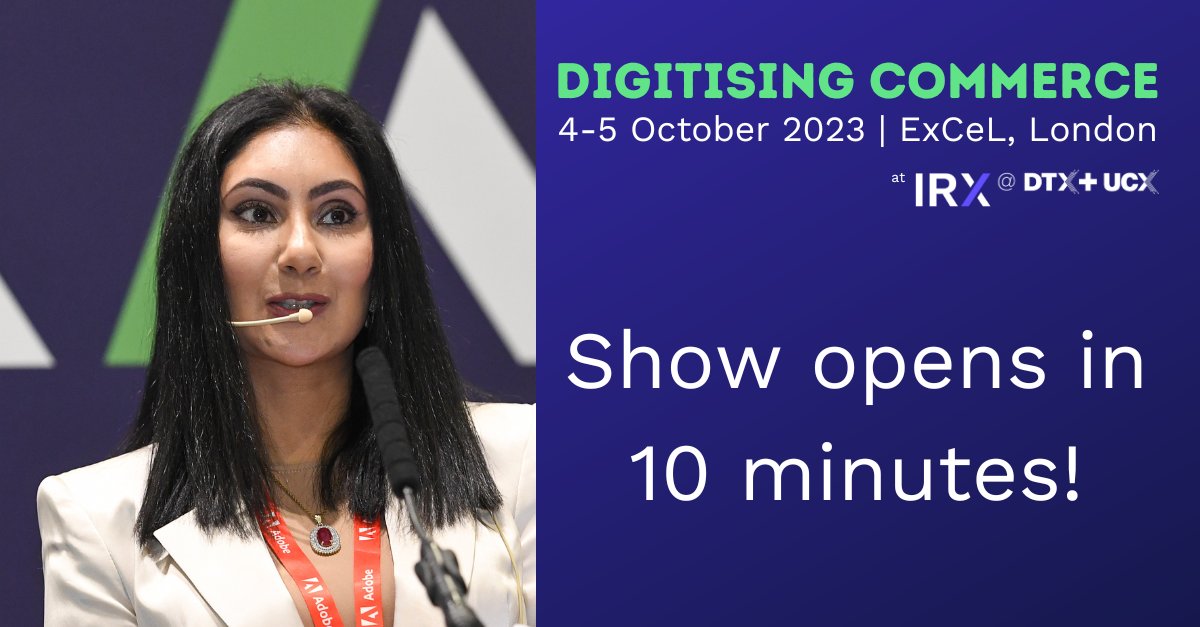 etailexpo's tweet photo. Show opens in 10 minutes! Get ready to learn from the very best in digital commerce and find the missing piece in your tech stack. Join us at ExCeL London to check out our incredible line up! #irx23 #digitisingcommerce https://t.co/5ECs7ofIoC