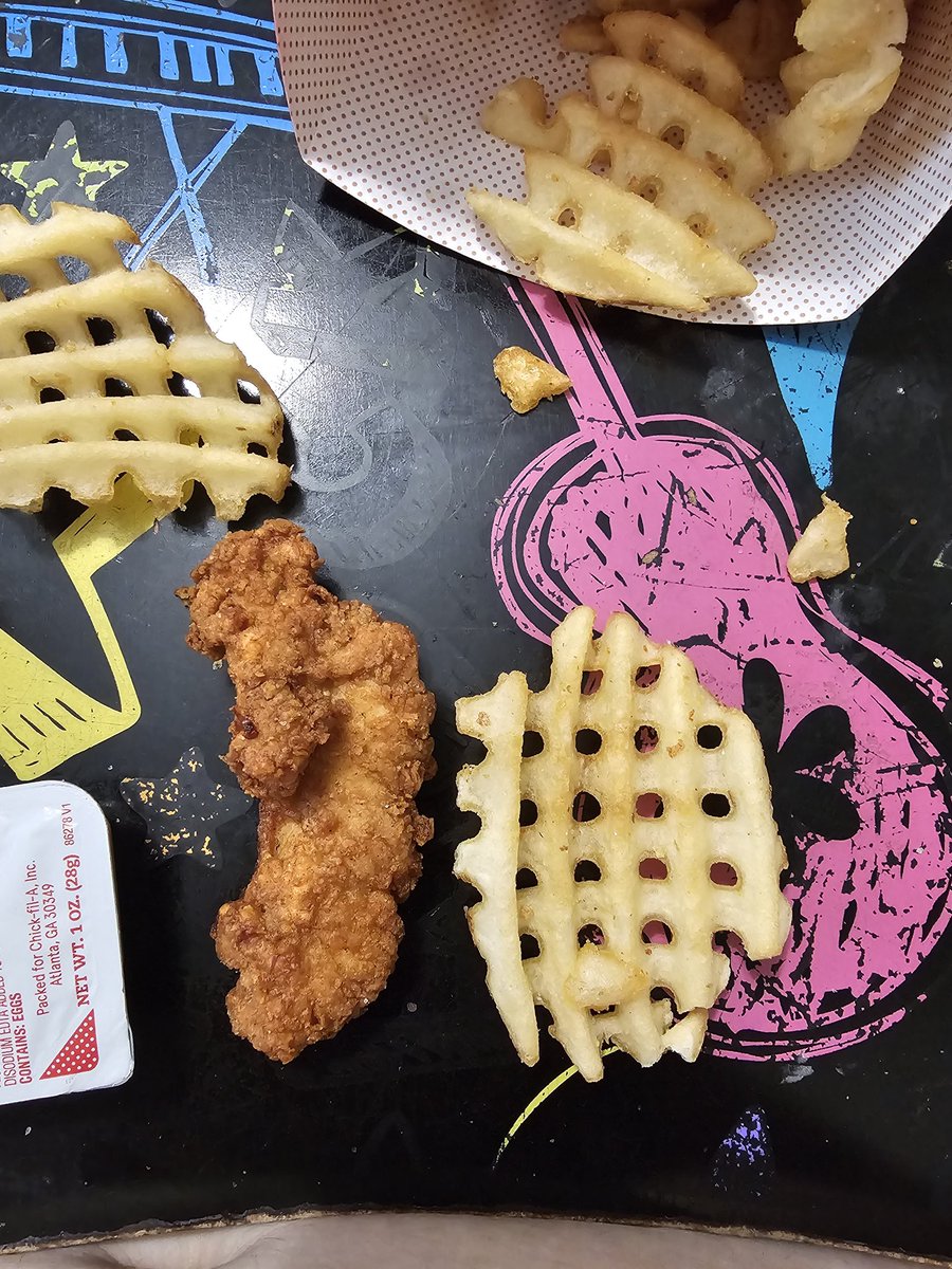 antihero_stan's tweet photo. @ChickfilA why were all three of my strips the same size or smaller than my fries 😭 I know I didn't spend 12 bucks on this https://t.co/dahsF2c3pp