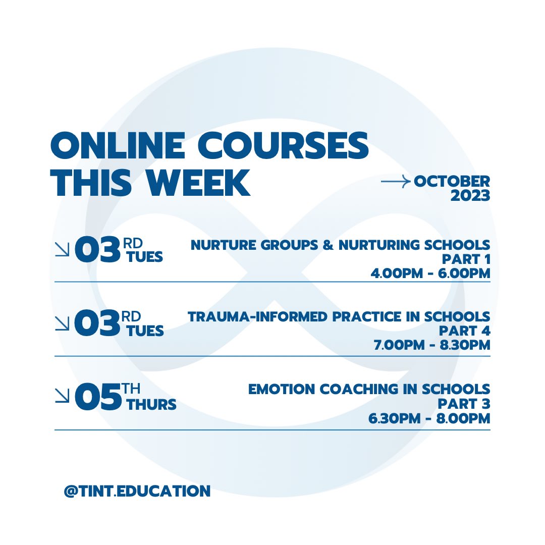 TINTeducation's tweet photo. How is it October already?!๐Looking forward to seeing lots of you online for our new and continuing course this week! ๐ซ
#CPD #traumainformededucation #nurture #nurturegroups #nurturingschools #emotioncoaching https://t.co/OZc2mx3V2K
