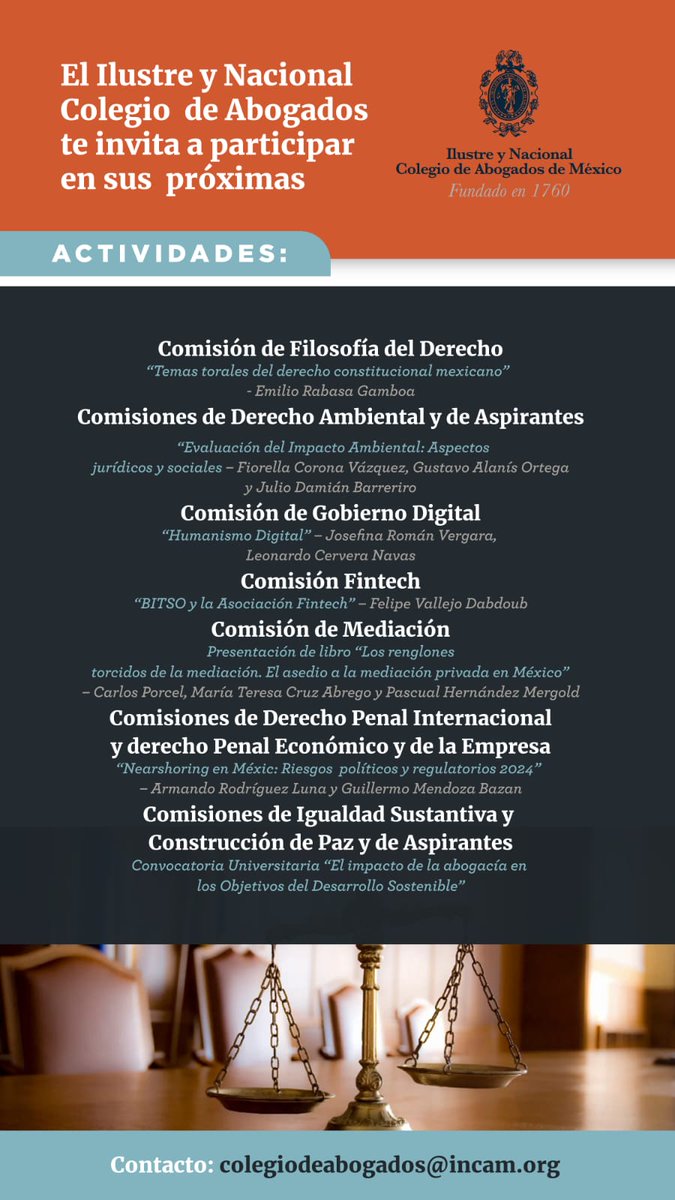 <a href="/INCAM_Abogados/">Colegio de Abogados</a> te invita a participar en sus próximas actividades.