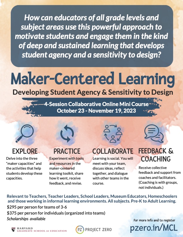 Edward P. Clapp (@edwardpclapp) on Twitter photo The next round of the Maker-Centered Learning online course through <a href="/ProjectZeroHGSE/">Project Zero</a> starts soon. Register here: PZERO.in/MCL Looking forward to seeing many of you there #MCL #MakerEd #dtk12chat The next round of the Maker-Centered Learning online course through <a href="/ProjectZeroHGSE/">Project Zero</a> starts soon. Register here: PZERO.in/MCL Looking forward to seeing many of you there #MCL #MakerEd #dtk12chat