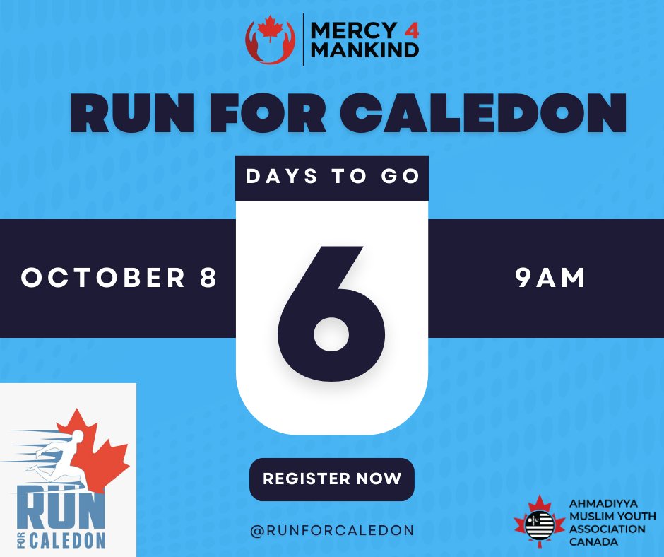𝟔 𝐃𝐀𝐘𝐒 𝐋𝐄𝐅𝐓

The Inaugural 𝐑𝐔𝐍 𝐅𝐎𝐑 𝐂𝐀𝐋𝐄𝐃𝐎𝐍 will be held in support of Caledon Community Services &amp; BGC Peel.

🗓️ Oct 8, 2023
📍Humberview Track Bolton (135 Kingsview Dr. Bolton) 🕘9AM

Register: raceroster.com/events/2023/80…

#RunForCaledon #Caledon #Mercy4Mankind