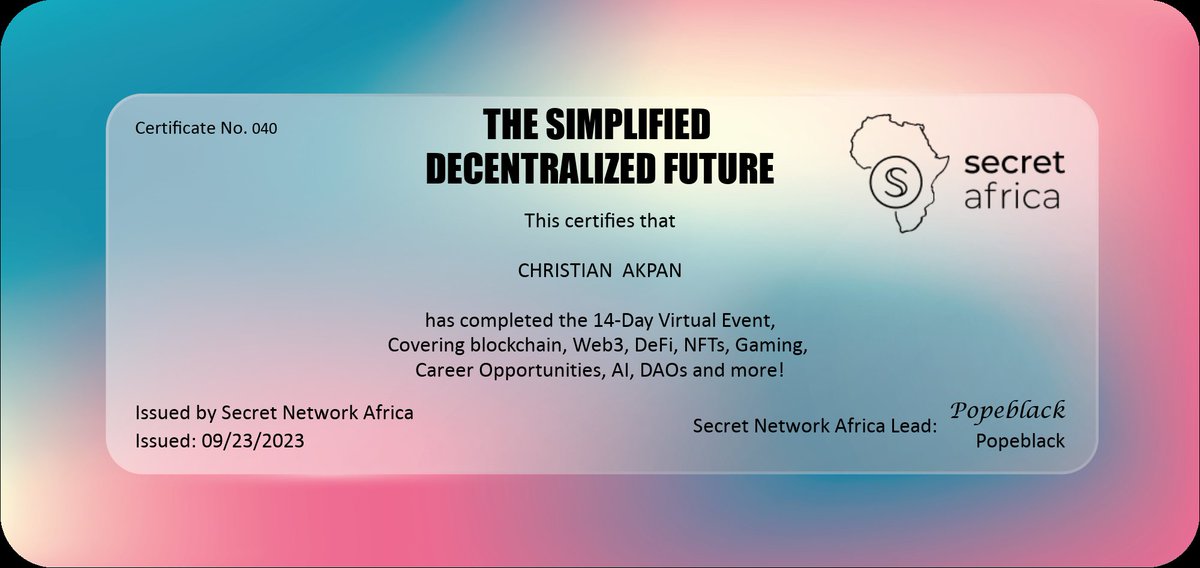 Crypto_Bhaby's tweet image. Hello everyone,  Remember me? 

Yeah, it is me your fav threadorr from @SCRTAfrica 14 days virtual event #TheSimplifiedDecentralizedFuture and this is me performing my final rites by successfully claiming and  downloading my POAP, and this was courtesy of @cert_up. 
I&apos;m really...