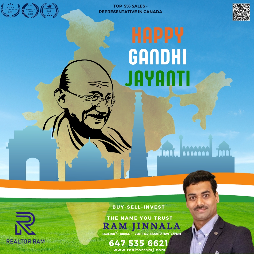 Happy Gandhi Jayanti..

#realtorramj #realtor #canadarealtor #broker #canadabroker #certifiednegotitationexpert #canada #telugurealtor #canadacertifiednegotiationexpert #telugucanada #buysellrent #thenameyoutrust #presidentsclub  #buyahome #planningtobuyahouse #canadaindians