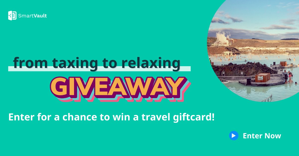 SmartVault's tweet photo. We’ve got a #GIVEAWAY for your GETAWAY. 🎉

Check our field guide to get you from #TaxingToRelaxing to see how you can treat yourself to a smoother tax season and win a $500 gift card to put toward your post-tax season trip! 🛫

Learn More: https://t.co/fosGYp7tMS https://t.co/TGANou8xC6