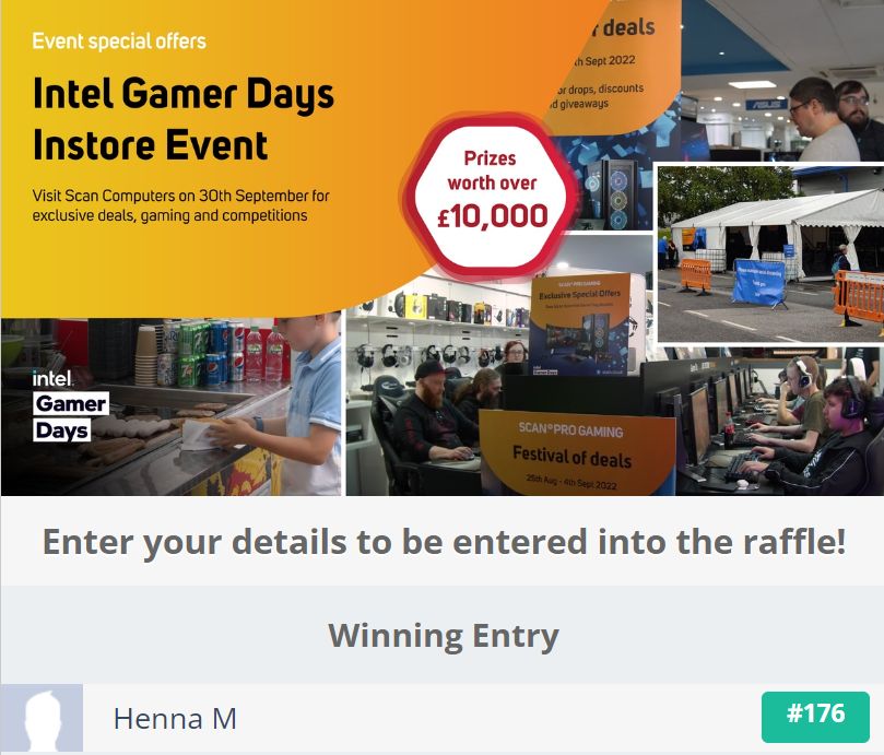 ScanComputers's tweet photo. And the WINNER of our #ScanIntelGamerDays raffle for a 3XS Systems gaming PC is....
HENNA M!!
Congratulations!! Check your email!
Thanks to all who came to the event, we hope you had a great time, see you at the next one! https://t.co/GMmkvf9ABE