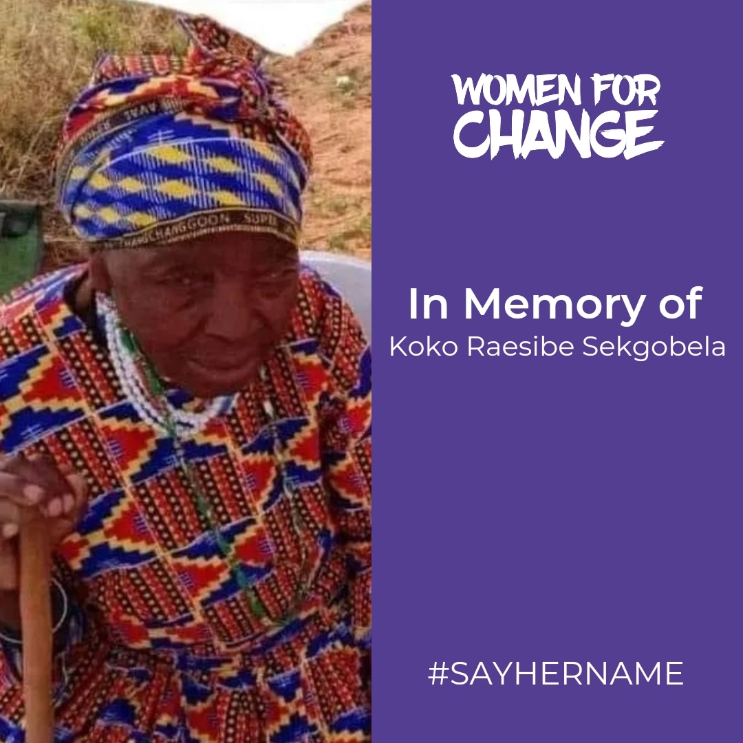 womenforchange5's tweet photo. Koko Raesibe Sekgobela, 97, was murdered at her home in Ramogale Village, GaMothapo, on 26 September 2023. It is alleged that a relative found Koko’s lifeless body in a pool of blood. Preliminary investigations indicate that she was stabbed with a sharp object. https://t.co/CG2Hxv13Kx