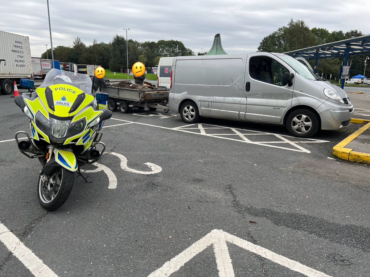 MerPolTraffic's tweet photo. Officers working today with @NationalHways and @DVSAEnforcement at Burtonwood services as part of #OpPennine. Officers have prohibited numerous vehicles, reported HGV drivers for using mobile phones and not in control of vehicle, plus several vehicles reported for insecure loads. https://t.co/VHQyWubOeD