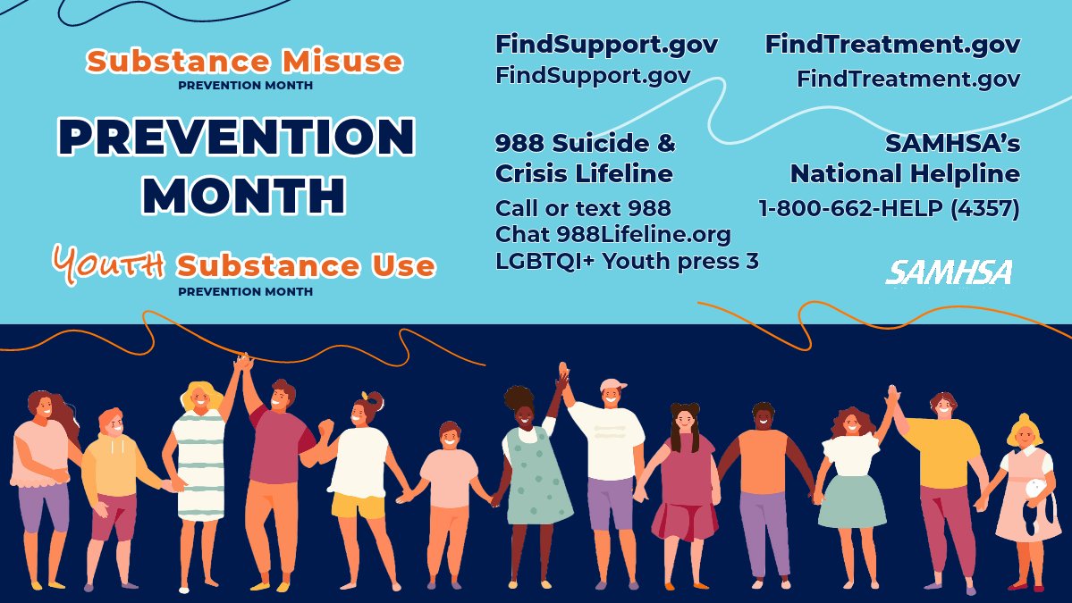 October is #PreventionMonth. Substance use disorders affect people from all walks of life &amp; all age groups. Prevention &amp; early intervention strategies can reduce the impact of substance use in America’s communities.💛 You're not alone. Help is available samhsa.gov/find-help