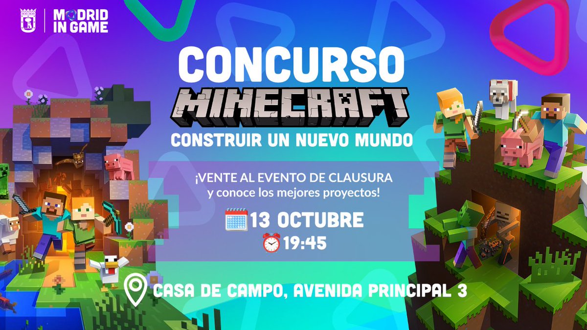 📣 El 13 de octubre tendremos el evento clausura del concurso de <a href="/Madridingame/">Madrid in Game</a>.

⏰ 19:45 h.
🎟️ Entrada abierta y gratuita 
📍 Experience Center. Casa de campo, avenida principal 3

Conoceremos los mejores proyectos y habrá una Xbox de premio para el que más sepa de Minecraft🤔