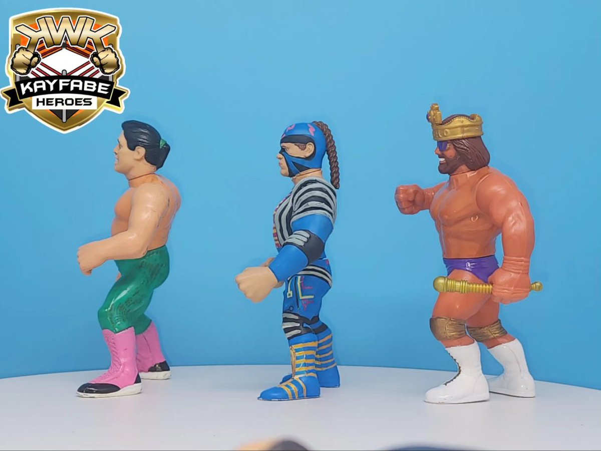 Some comparison images between the prototype of KWK Kayfabe Heroes Series 1 Komet Kid variant A to Hasbro WWF figures. This should fits into the scale of Hasbro figures well. #hasbrowwf #wwfhasbro #wwfhasbrofigures #hasbrowwffigures