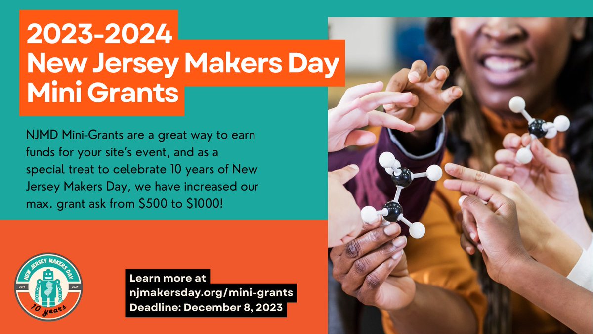 NJMD Mini-Grants are a great way to earn funds for your site’s event! Applications for our competitive Mini-Grant program are open through 5pm 12/8/23. More info available here: njmakersday.org/mini-grants