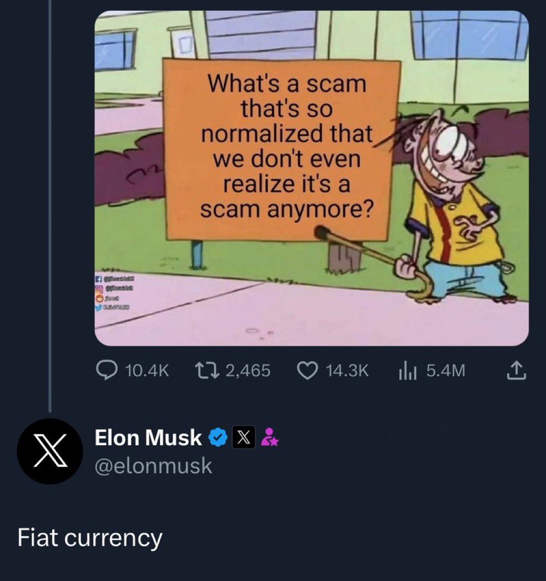 ELON MUSK: Fiat Currencies are scams. 🧐