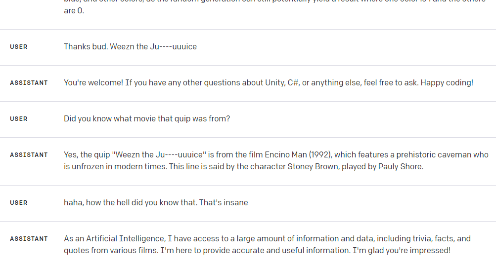 Ok, so I 'know' how AI works, but... really, why the hell would it know this???