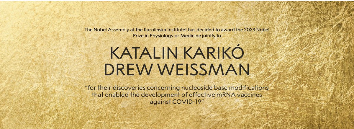 NehaScope's tweet photo. Congratulations to Katalin Karikó and Drew Weissman for the Nobel Medicine Prize in Physiology/Medicine. Their groundbreaking work on mRNA technology paved the way for unprecedented speed in creating Covid-19 vaccines.  #NobelPrize #NobelCeremony https://t.co/tPZ7PVTOI2