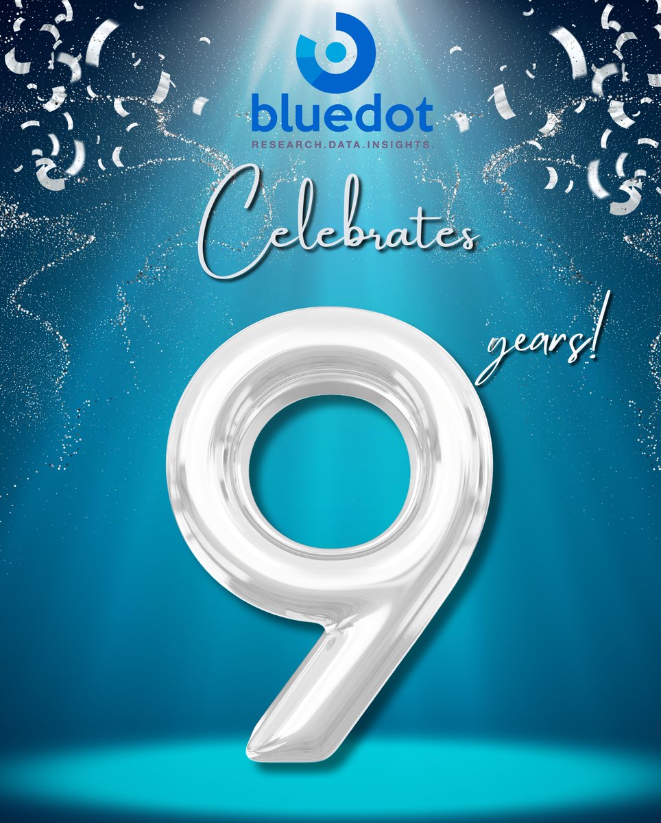 Happy 9th Anniversary, Bluedot! Huge thank you to our staff, clients, and the Bluedot Comuna Community. 9 years of transforming how the  Caribbean thinks about and uses data and offering actionable insights. We're looking forward to many more! 🥂