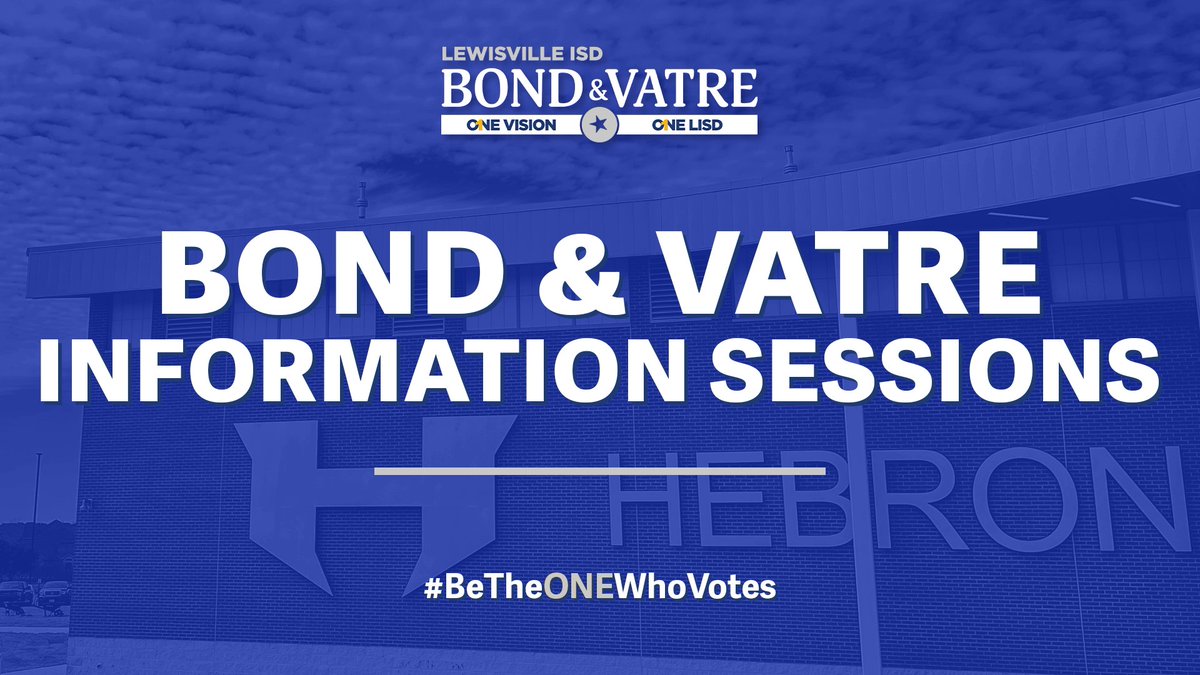 LISD will be hosting a Bond &amp; VATRE information session at the Hebron Library on Tuesday, October 3 at 6 p.m.

Join us to learn more about the 7 propositions for Lewisville ISD that will be on the ballot this November.

🔗 bit.ly/46eN6nB

#OneLISD #BeTheOneWhoVOTEs