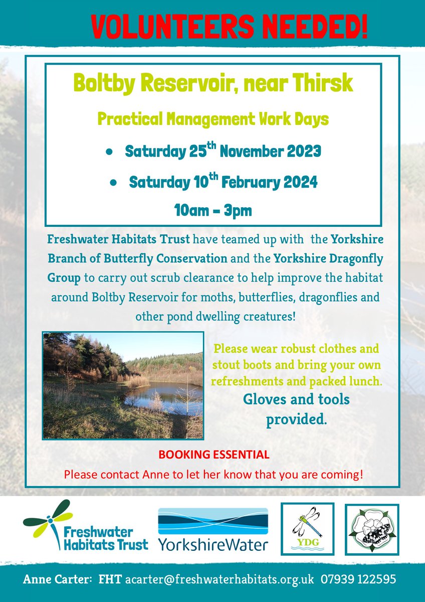 annefreshwater's tweet photo. Delighted to be back at Boltby Reservoir, near #Thirsk, this winter to continue our work for @YorkshireWater managing scrub at this important #PriorityPonds site, in collaboration with @BDSYorkshire &amp; @BC_Yorkshire. Get in touch if you'd like to join us!  Please share! 😀 https://t.co/pO6WQ9bTvs