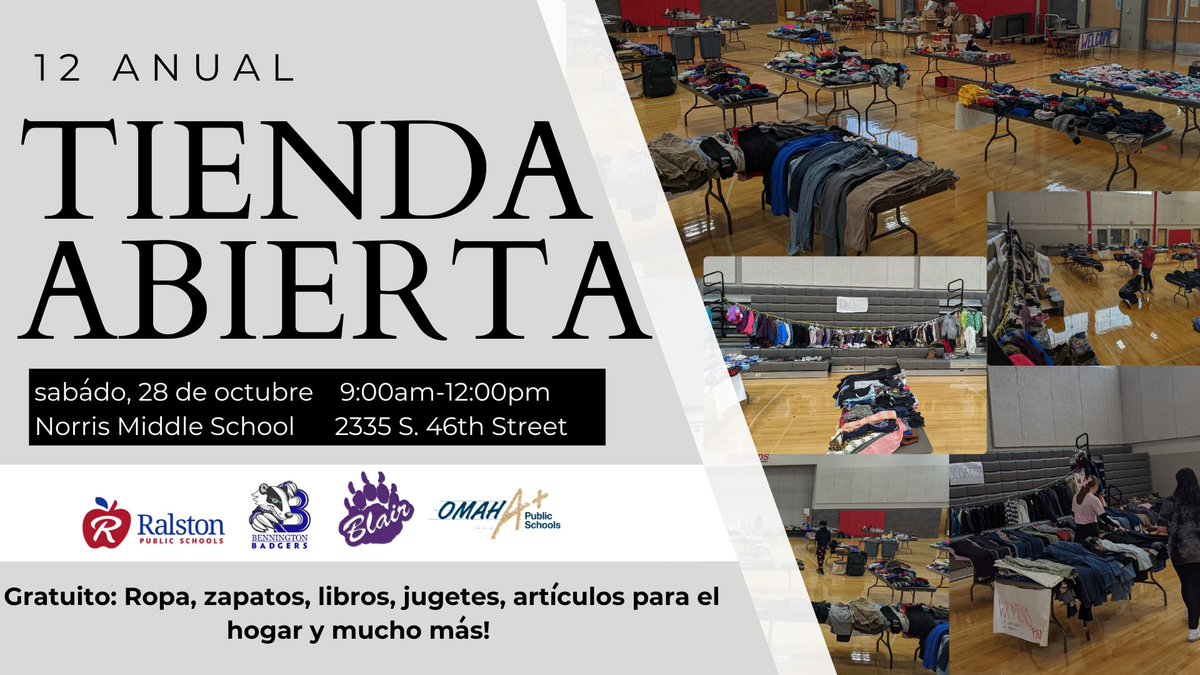OmahaPubSchool's tweet image. Gently used items at no cost to families. Students from Omaha Public Schools and neighboring districts are again hosting an Open Store at @OPS_Norris on Saturday, Oct. 28.