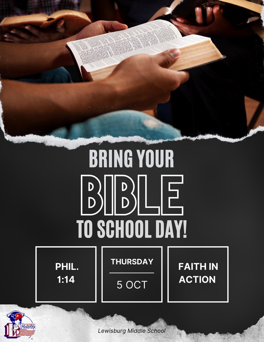 LMS_GirlsBball's tweet photo. National Bring Your Bible to School day is this Thursday, October 5th!
#bold #bringyourbibletoschool #LMSPTO #LMSPATS #FCA #FCS https://t.co/AsKW45WnLx