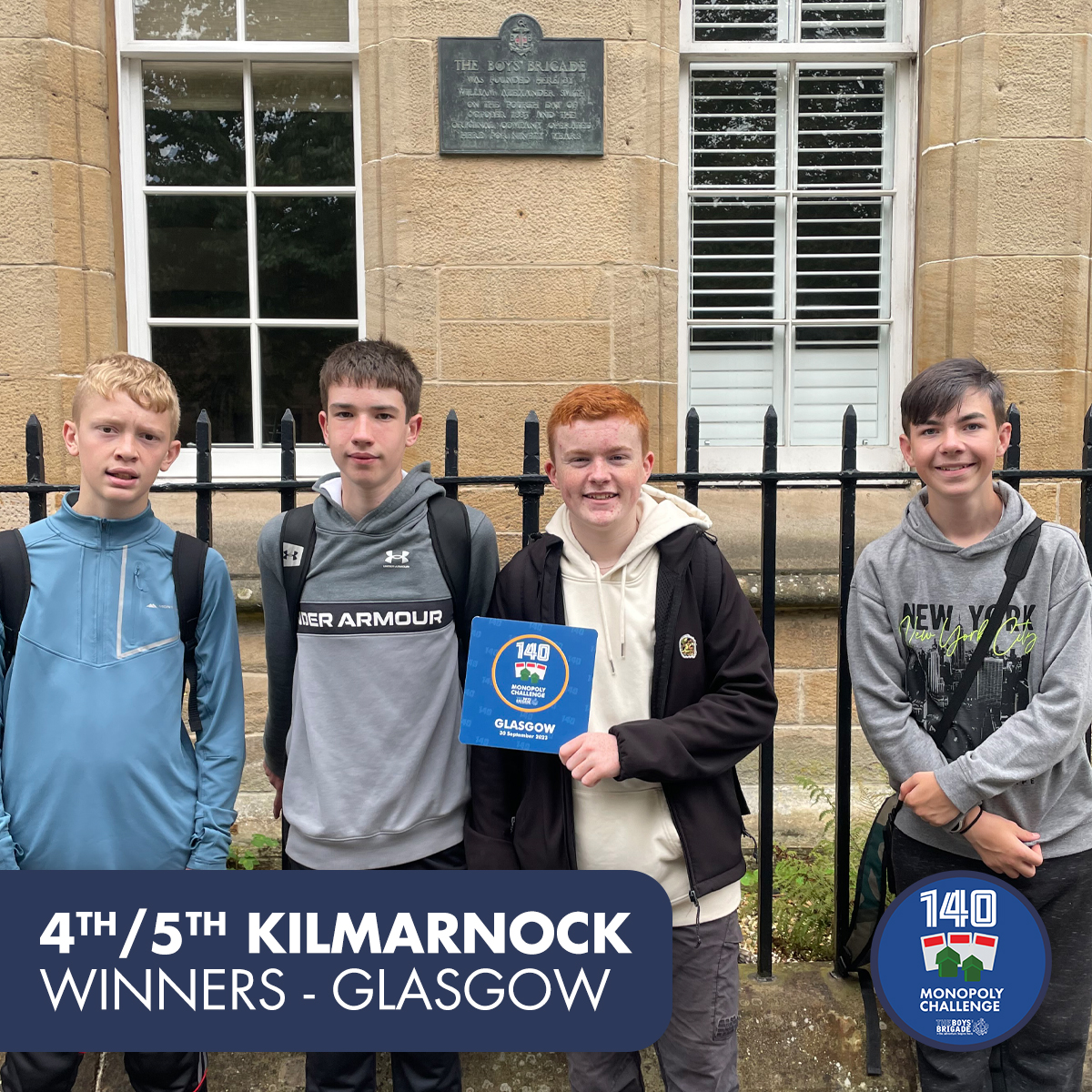 theboysbrigade's tweet photo. The results are in! 🌟 Congratulations to the winners of our 140 Monopoly Challenge, 1st Lindfield (London), 4th/5th Kilmarnock (Glasgow), 1st Rainford (Manchester) and 1st Rosehearty (Aberdeen) 🏆 and well done to each of the 140 teams that took part! 👏 #BB140 #BoysBrigade https://t.co/4HqRT5MQEx