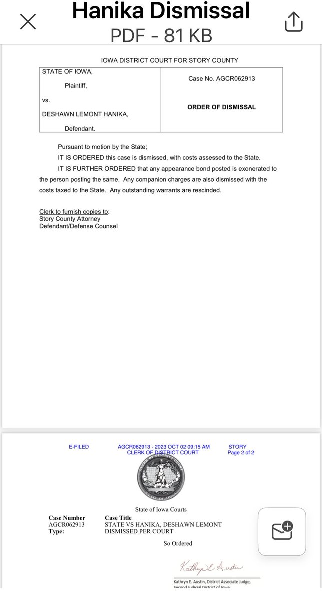 MurphyKeith's tweet image. Deshawn Hanika’s  sports gambling-related case for records tampering and identity theft is dismissed, with State responsible for all court costs. State had missed indictment deadline; Hanika  pleaded Not Guilty and maintains he never committed a crime. 

Hanika remains ineligible…