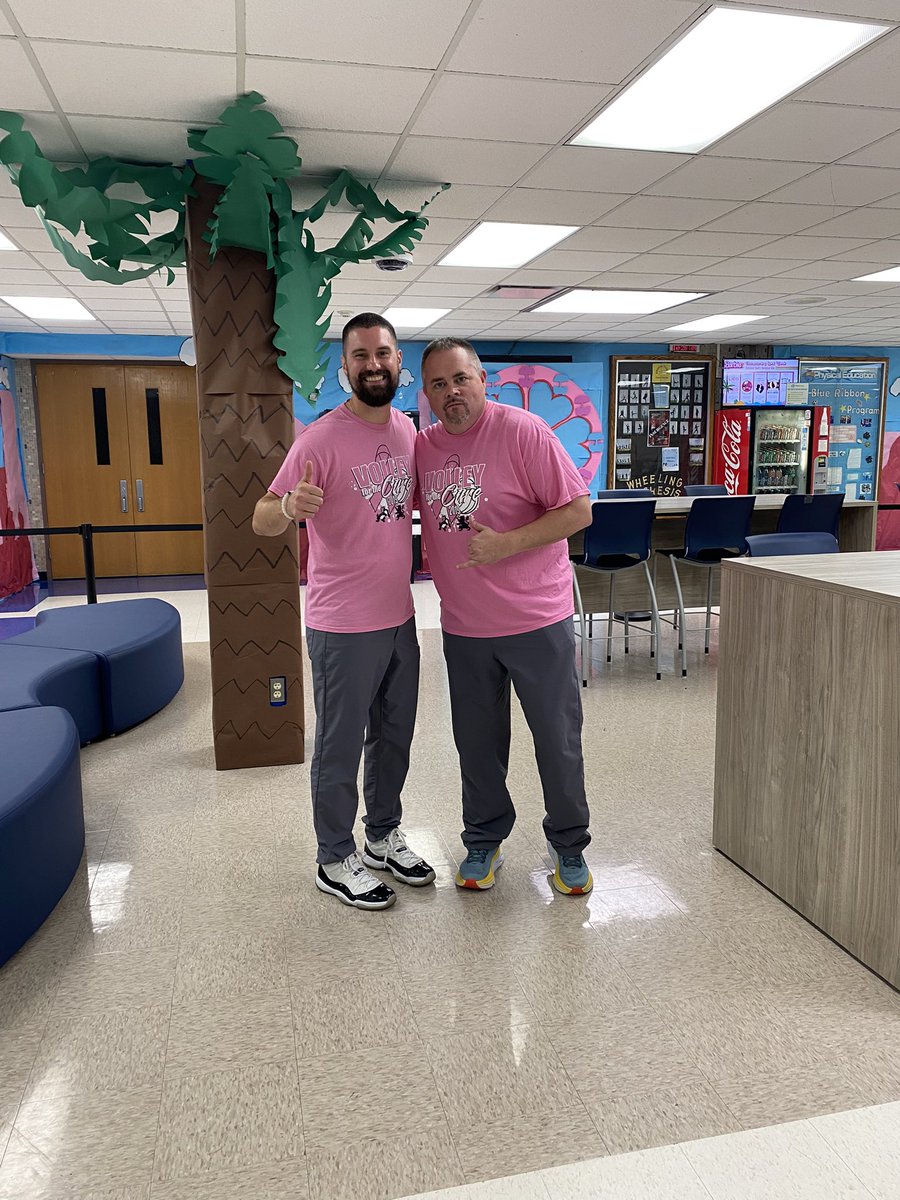 Mr. Rowley and I accidentally “twining” with our <a href="/WHSvolley/">Wildcats Volleyball</a> shirts from 2019 for “Pink Lies” homecoming theme day. <a href="/wheeling_stuco/">WHS Student Council</a> <a href="/WHSactivities/">Wheeling Wildcats Athletics and Activities</a> <a href="/Wheeling_Cats/">Wheeling High School</a>