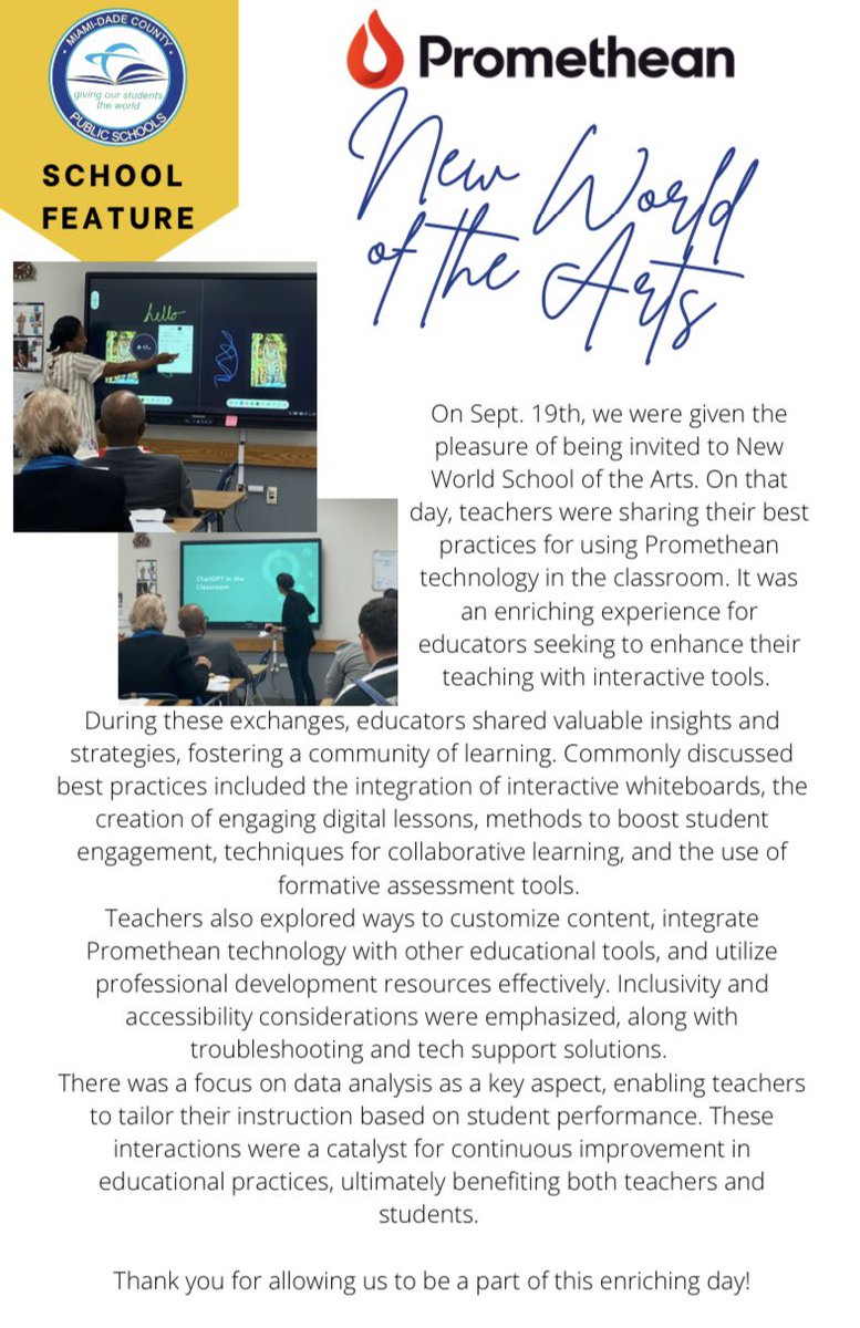 We’re back with our <a href="/MDCPS/">Miami-Dade Schools</a> Teacher Feature, but this time we’re spotlighting an ENTIRE SCHOOL! Read all about <a href="/NWSA_MIAMI/">NWSA</a>  below or click the link in our bio! <a href="/Promethean/">Promethean</a> <a href="/EcAkerman/">LeanneAkermanEC</a> <a href="/PrometheanLiu/">Bianca Liu</a> <a href="/noeld123/">Noel</a>